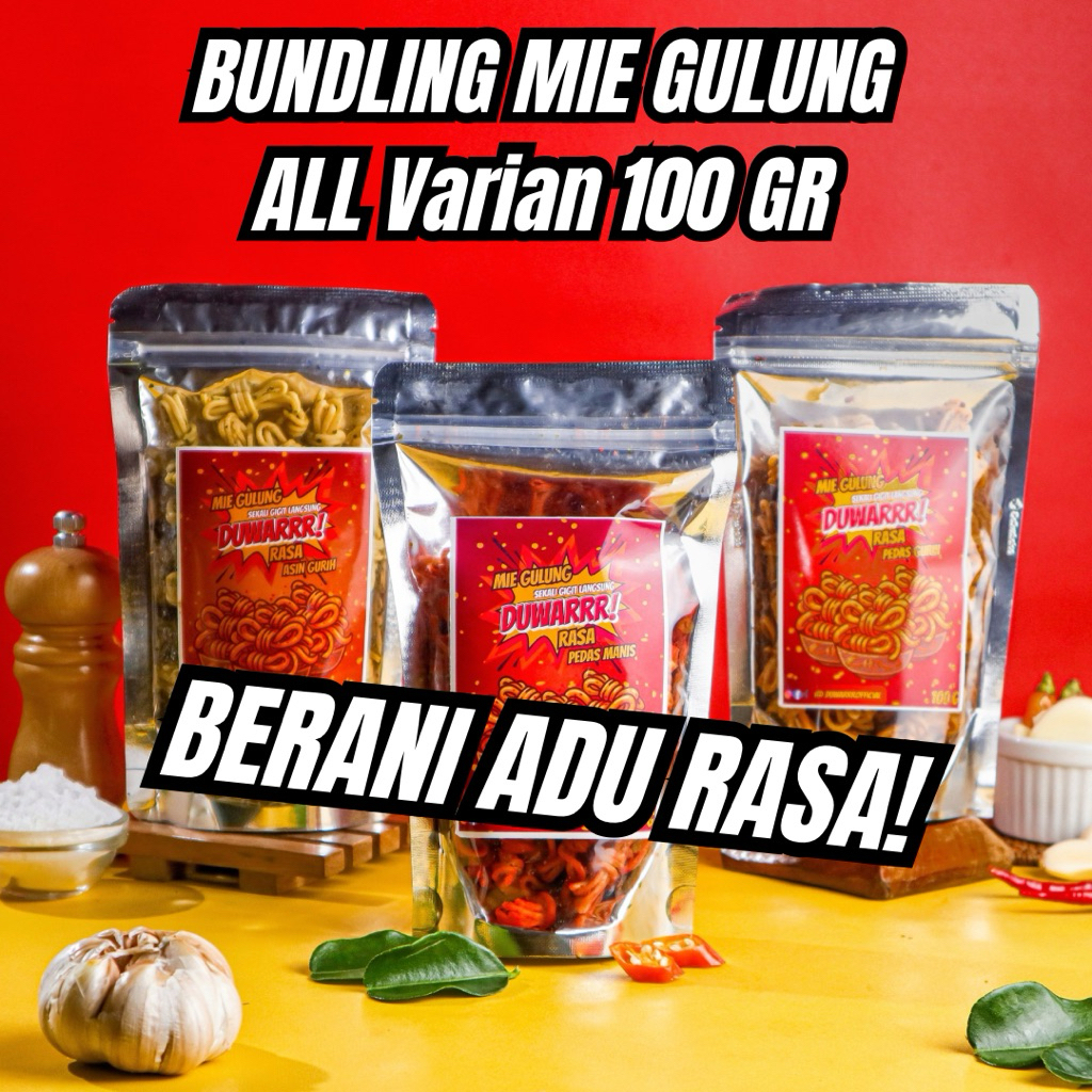 

DUWARRR! Bundling Mie Gulung 100gr – Snack Mini Sekali Gigit Langsung DUWARRR! | 3 Varian Rasa