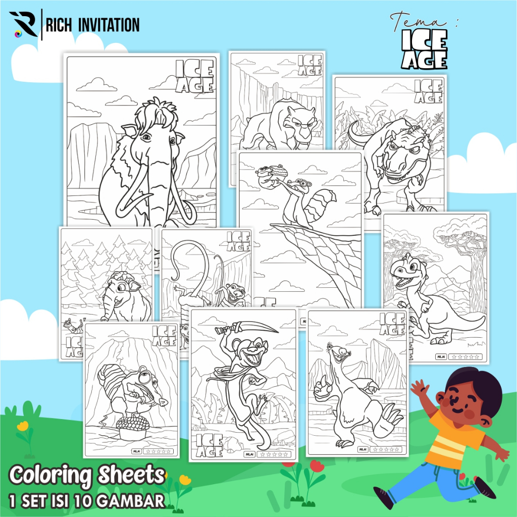 

(A4) KERTAS MEWARNAI ANAK - KERTAS COLORING ANAK PAUD TK - TEMA ICE ACE