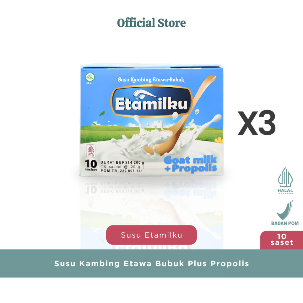 

PAKET 3 BOX ETAMILKU - Susu Kambing Etamilku Etawa Plus Propolis Beepollen Asli Original BPOM