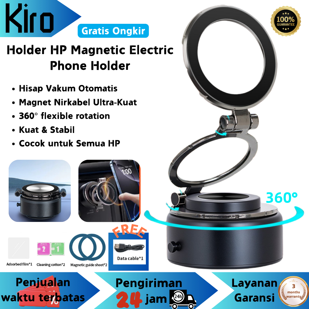 KIRO Holder HP Magnetic Electric Phone Holder Vacuum Original Otomatis | Stand HP Mobil Anti Goyang 