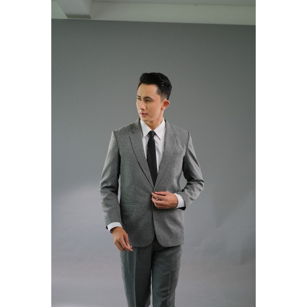 Set Jas Pria Murah Slimfit Jas+ Celana Abu Tua - BAKOEL JAS