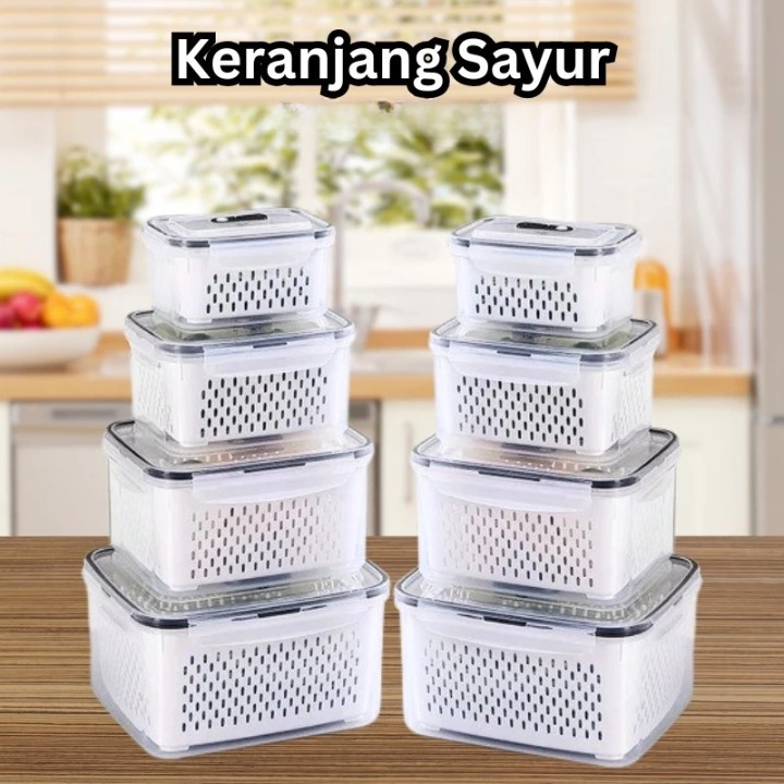Get 4 Set Kotak Penyimpanan Kulkas Saringan Sayur Tempat Sayur Set Wadah Saji Food Container