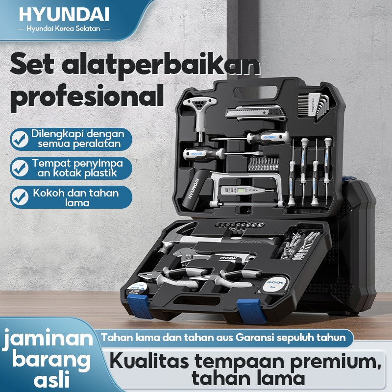 HYUNDAI Tool Box Set Lengkap Toolkit Set Alat Tukang Perkakas Full Set Alat Tukang Kayu Lengkap 1