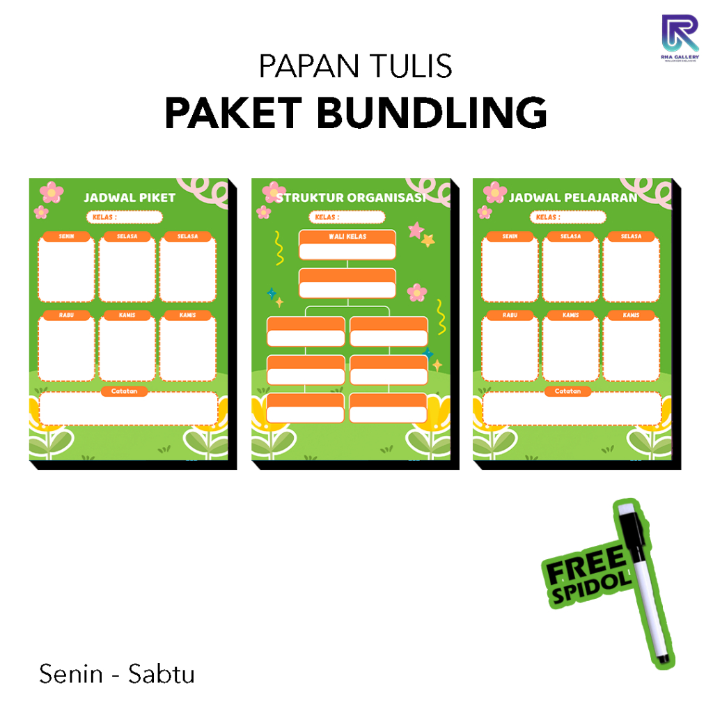 

RHA GALLERY Papan Tulis 3in1 Tema Alam Ceria Jadwal Piket Absensi Ruang Kelas Sekolah Dekorasi