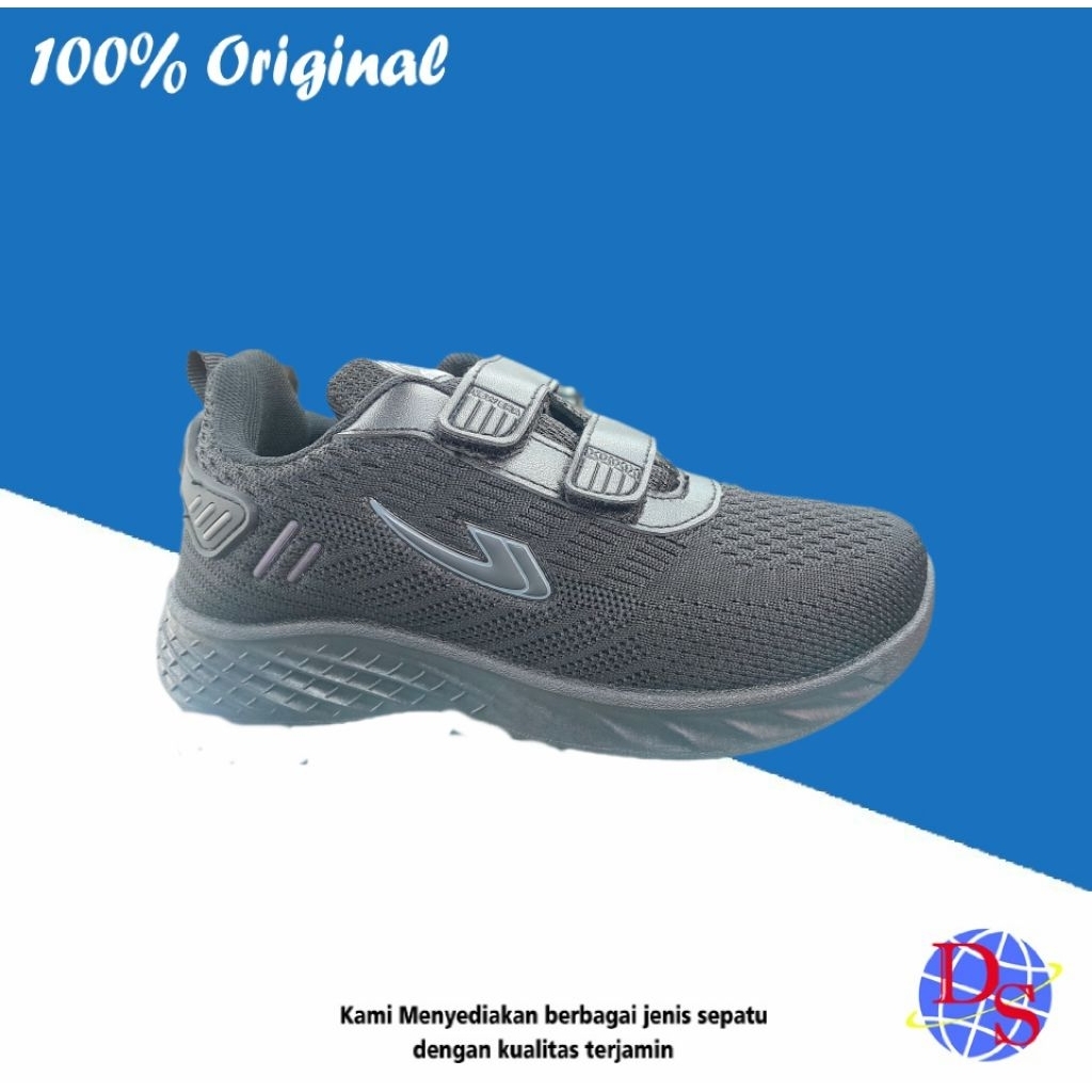 Sepatu Sekolah Anak New Era Ace 02 (v) Sepatu Sekolah Perekat Hitam Polos