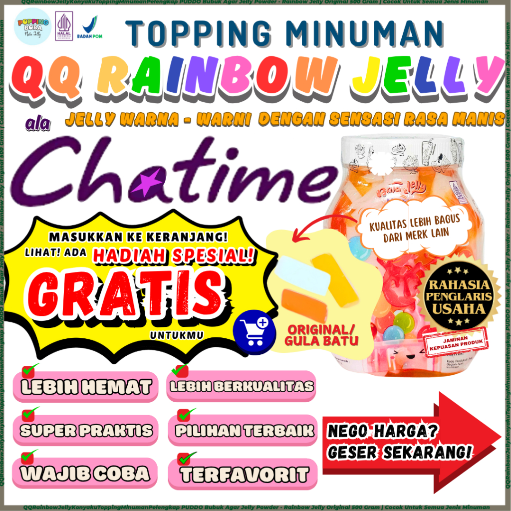 

QQRainbowJellyKonyakuToppingMinumanPelengkap PUDDO Bubuk Agar Jelly Powder - Rainbow Jelly Original 500 Gram | Cocok Untuk Semua Jenis Minuman