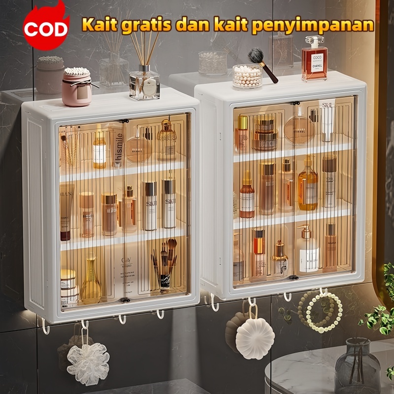 Rak Dinding Tempel Lemari Plastik Kamar Mandi Dinding Aesthetic Kabinet Kamar Mandi Anti Air Serbagu