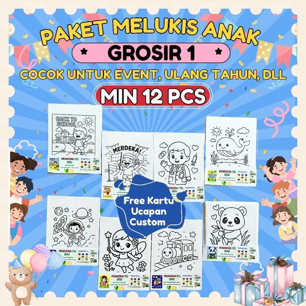 

[LukisAnakKreatif] Paket Lukis Anak Grosir Minimum 12Pcs - Souvenir Ulang Tahun | Event Sekolah | Hadiah Kreatif Anak