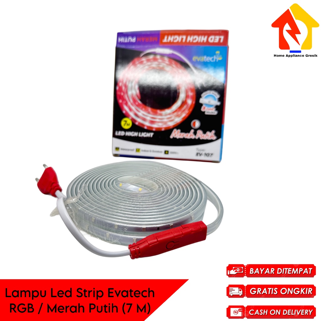 Lampu LED Strip Selang Merah Putih Panjang 7 Meter Pvc