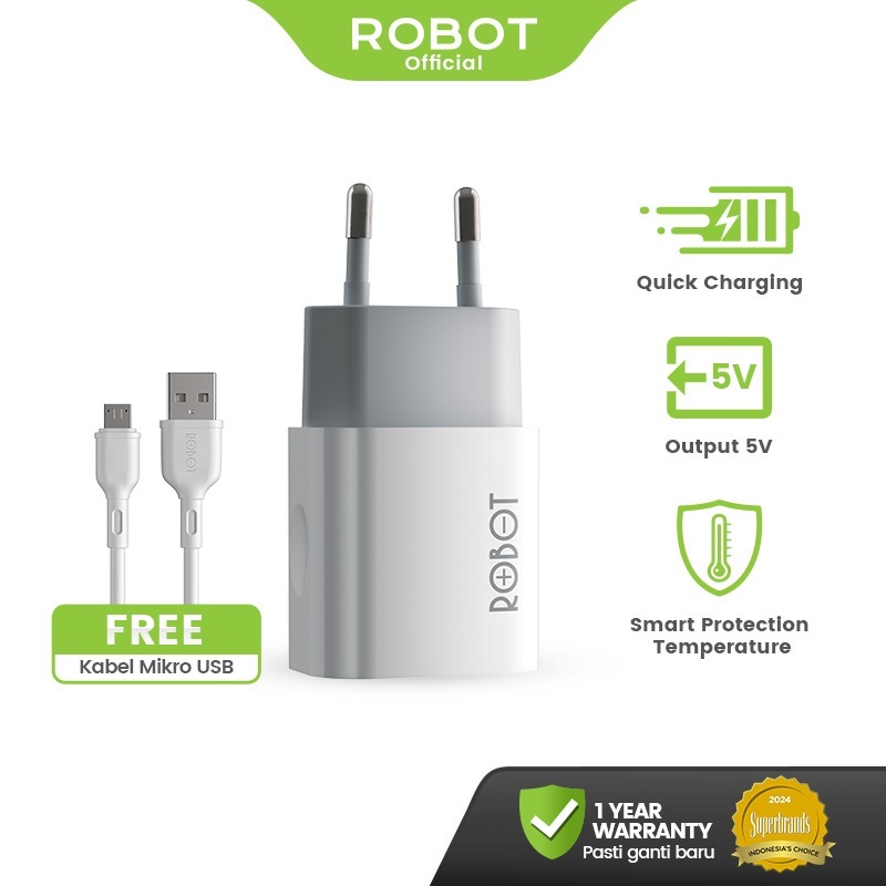 ROBOT Kepala Charger Fast Charging Free Kabel Micro USB Adapter  Charger RT-L1 Original - Garansi 1 