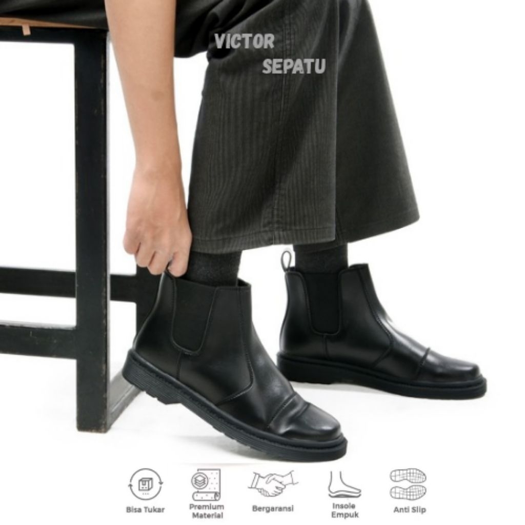 Victor Intero Full Black Sepatu Formal Pantofel Pria Casual Kerja Kantor Kondangan