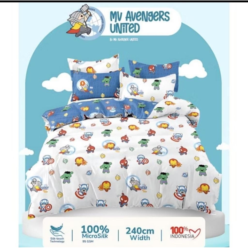SPREI KARET KATUN PREMIUM 90/100/120/140/160/180/200 Motif Hulk avanger avangers Marvel jagoan anak 