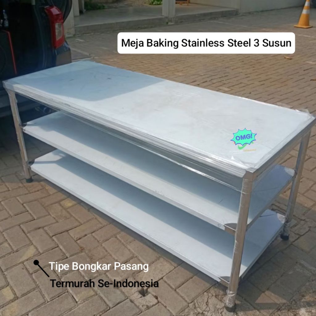 Meja Baking Stainless Steel 3 Susun 150x70x80cm Knovkdown