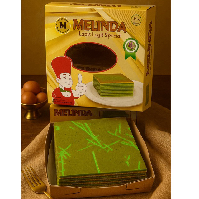 lapis legit special butter pandan VAKUM melinda 17x17cm 700 gram fresh from oven