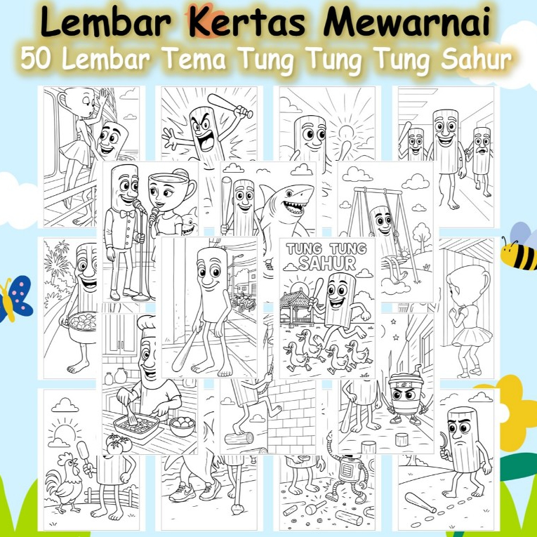 

Kertas Gambar 50 Lembar - Kertas Mewarnai Tema ANOMALI BRAINROT TUNG TUNG TUNG SAHUR - Coloring Pages A4 A5