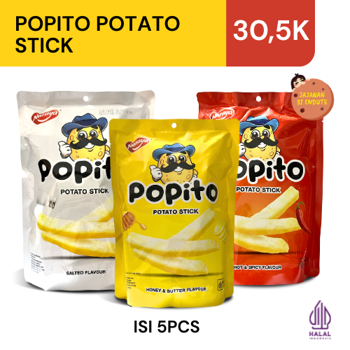 

Popito Potato Stick Rasa Salted, Hot & Spicy, Honey & Butter isi 5 pcs Snack Impor Halal