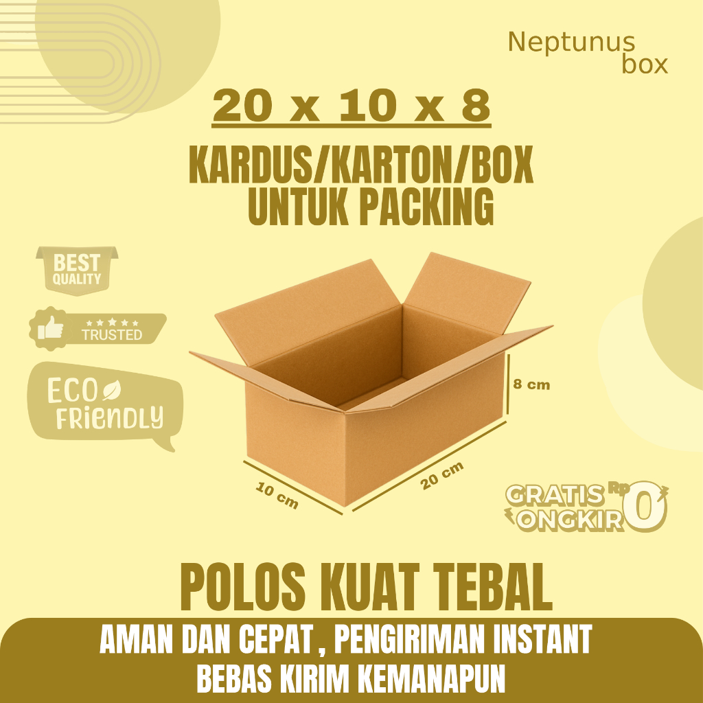 

Kardus Packing Ukuran 20x10x8 Polos Box Cogurated tebal kuat