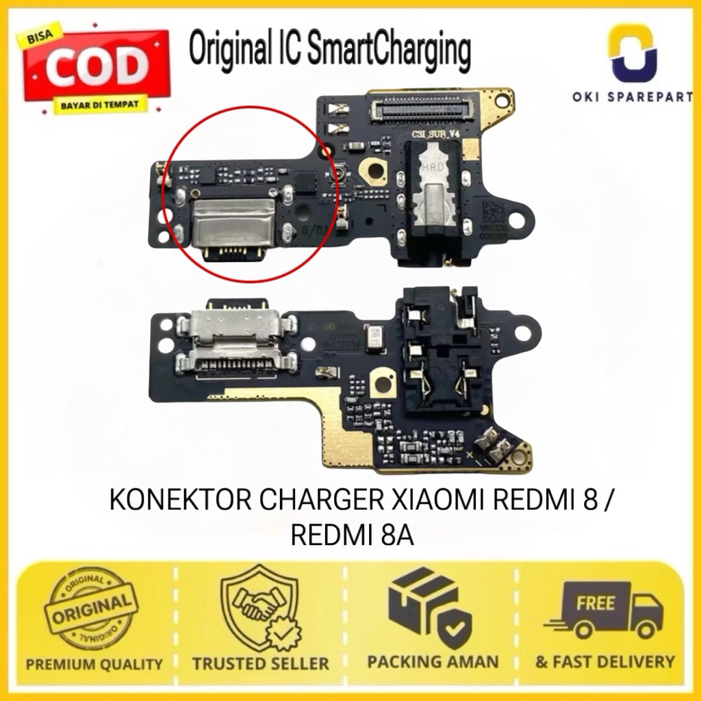 KONEKTOR CHARGER XIAOMI REDMI 8 / REDMI 8A ORI+IC SMARTCHARGING Fullset Mic+Hadsfree