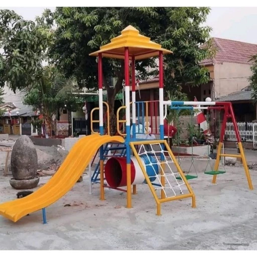 Ayunan Set Perosotan Playground Anak Tk Besi Model 3
