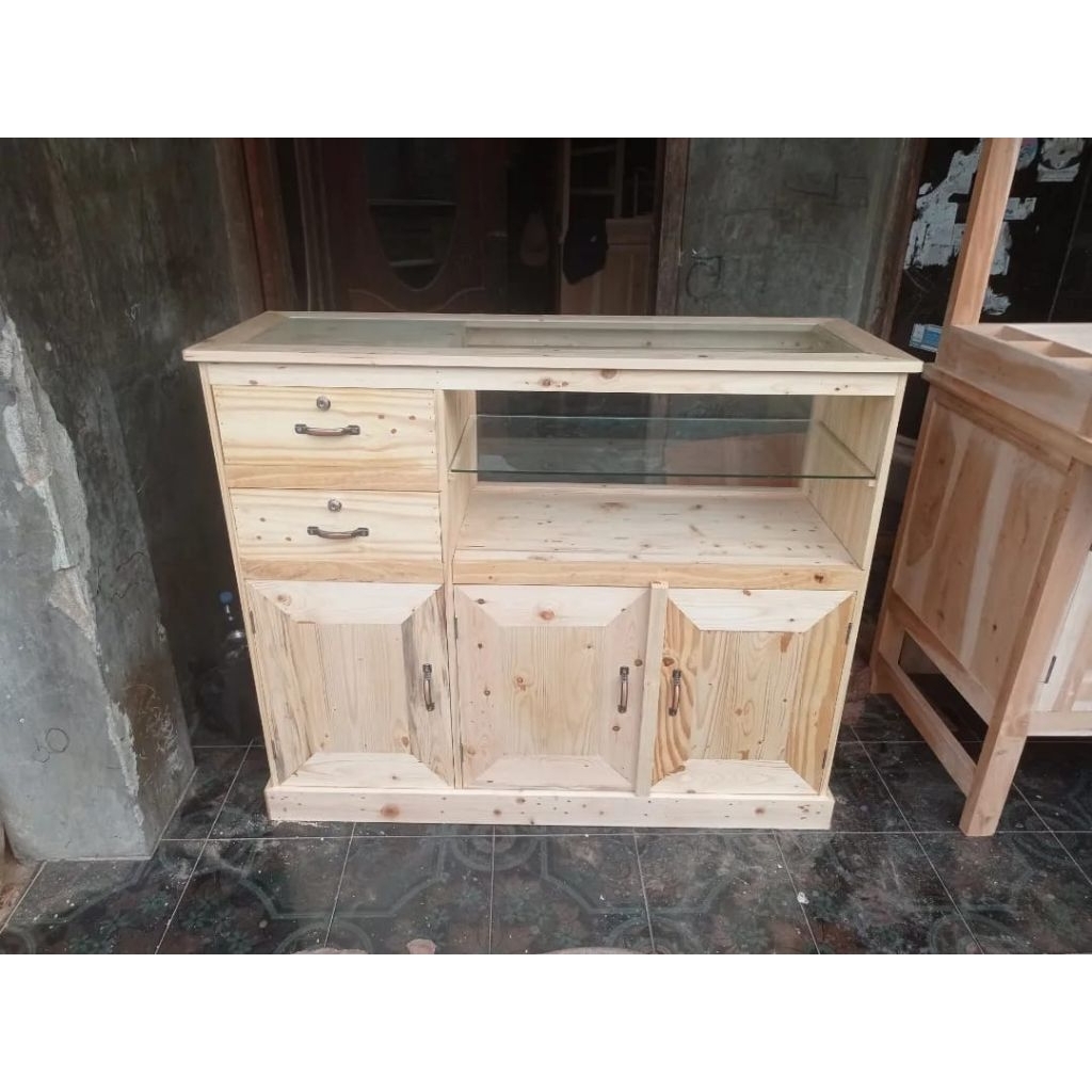 ETALASE MEJA KASIR BARBERSHOP SALON TOKO