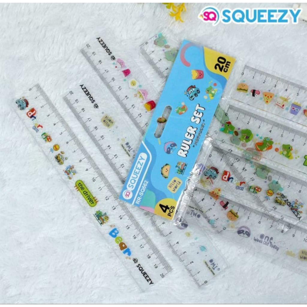 

Penggaris Set Squeezy Bening Karakter | 1 Set Isi 4 Pcs Panjang 20 Cm Dan 30 Cm