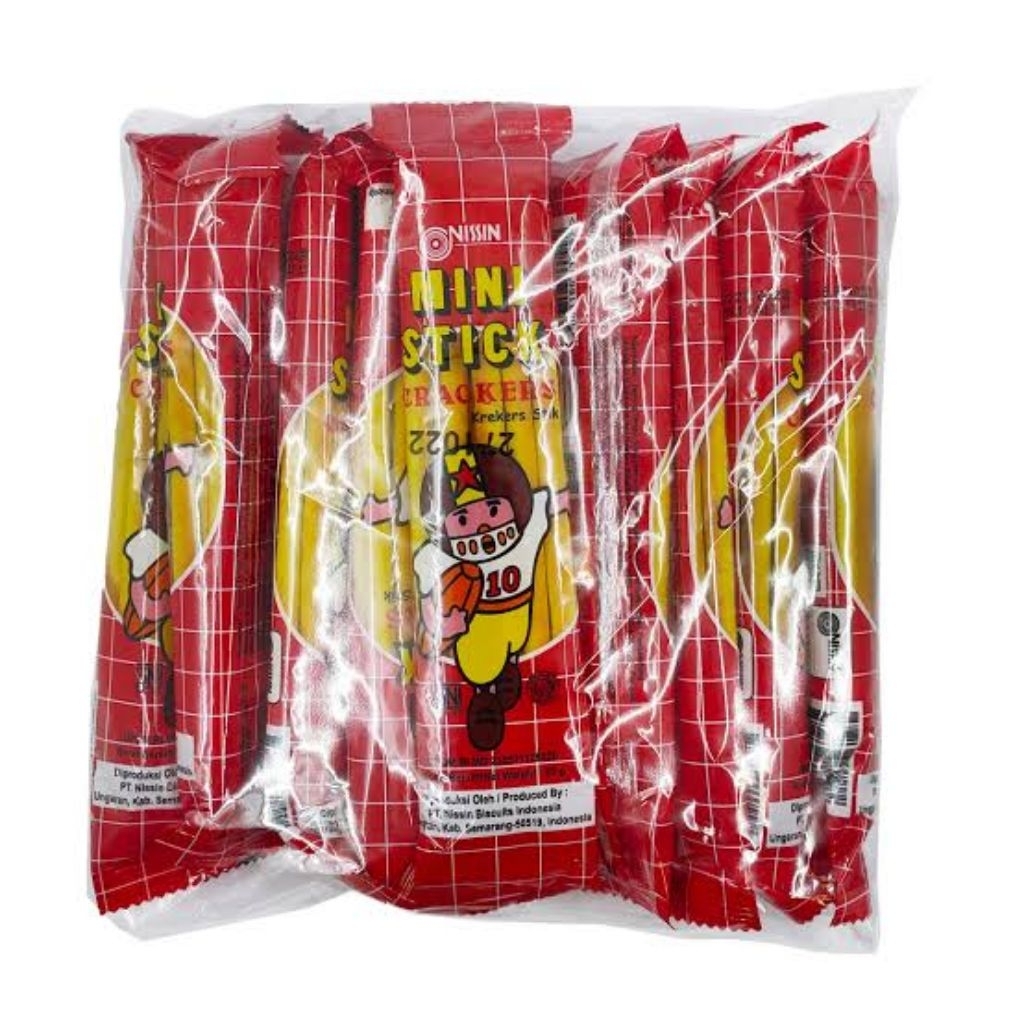 

Nissin mini stick 1 pack isi 10 pcs @25gr / Biskuit Mini Stick originial / Biskuit Mini Stik