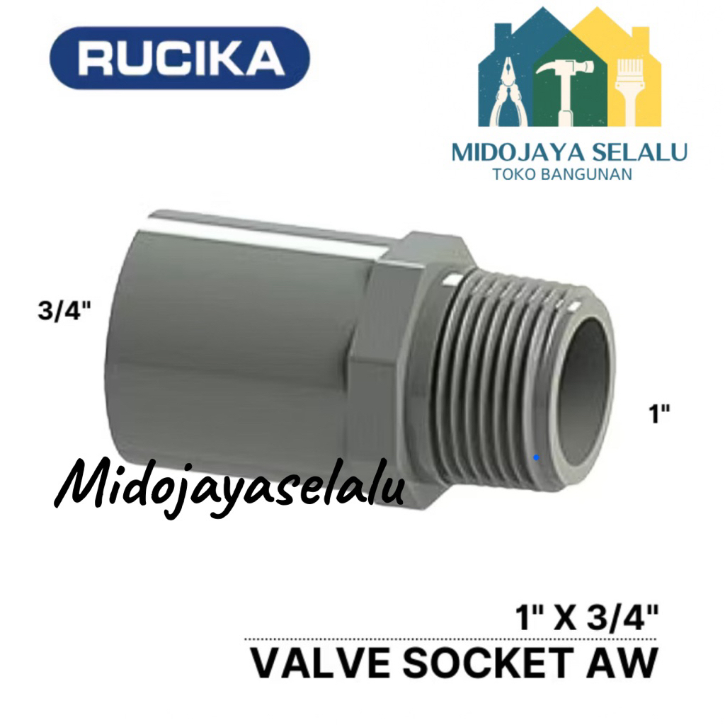 sok drat luar, valve socket, sambungan drat luar pvc 1 ke 3/4 inch Rucika