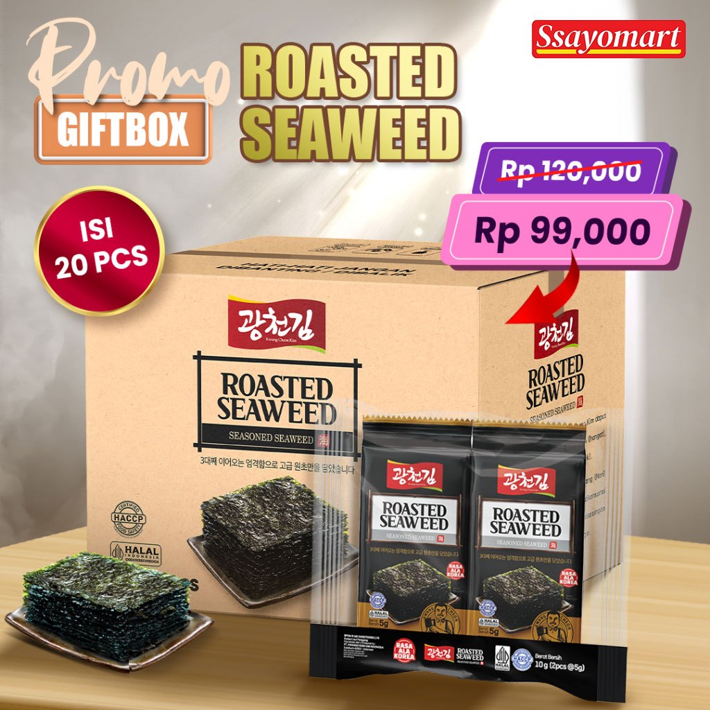

(HALAL) ROASTED SEAWEED KWANGCHEON KIM 100G (1 GIFTBOX ISI 20 PCS) / RUMPUT LAUT PANGGANG / NORI PANGGANG / NORI SNACK