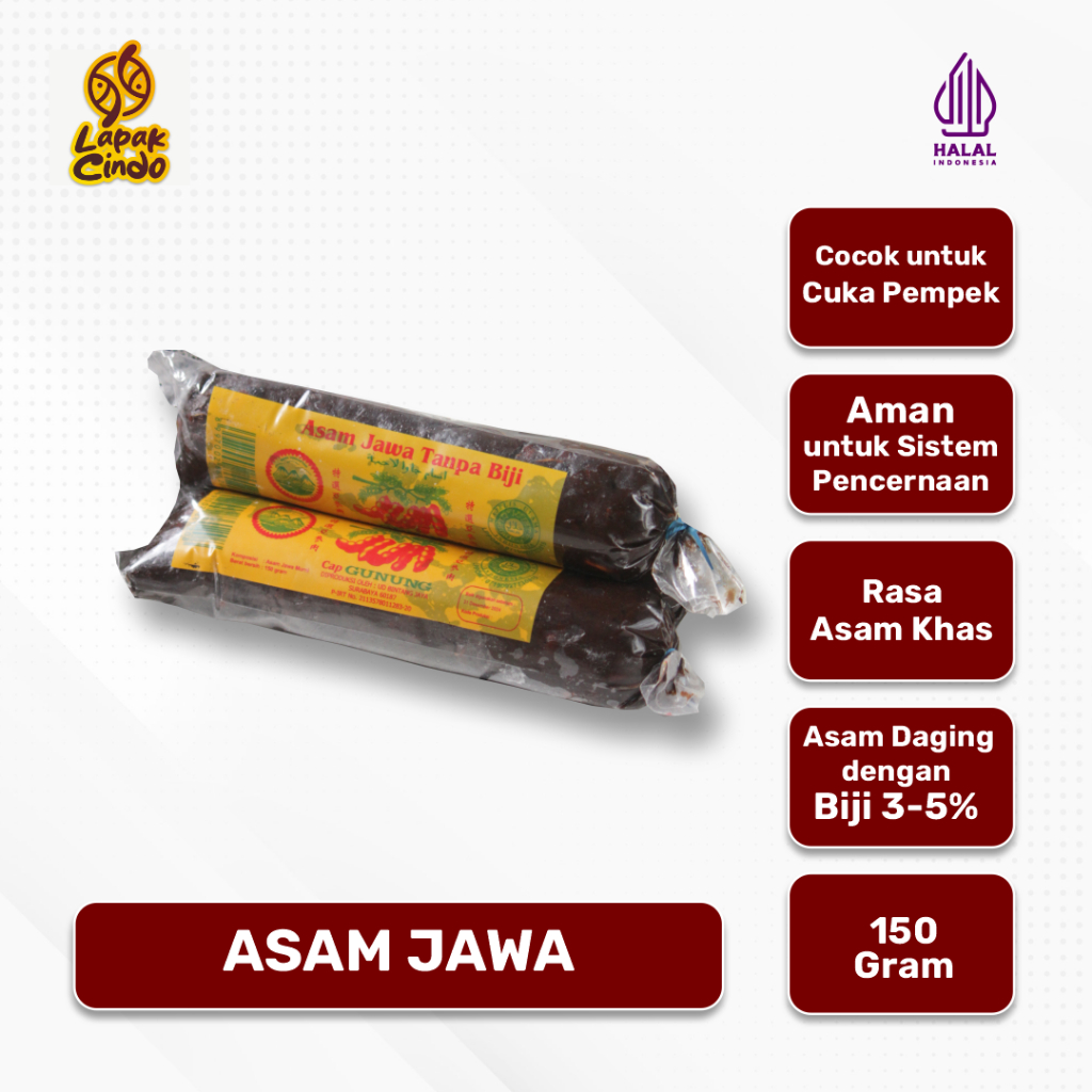 

Asam Jawa Tanpa Biji 150gr - 100% Asli, Bahan Campuran Cuka Cap Gunung
