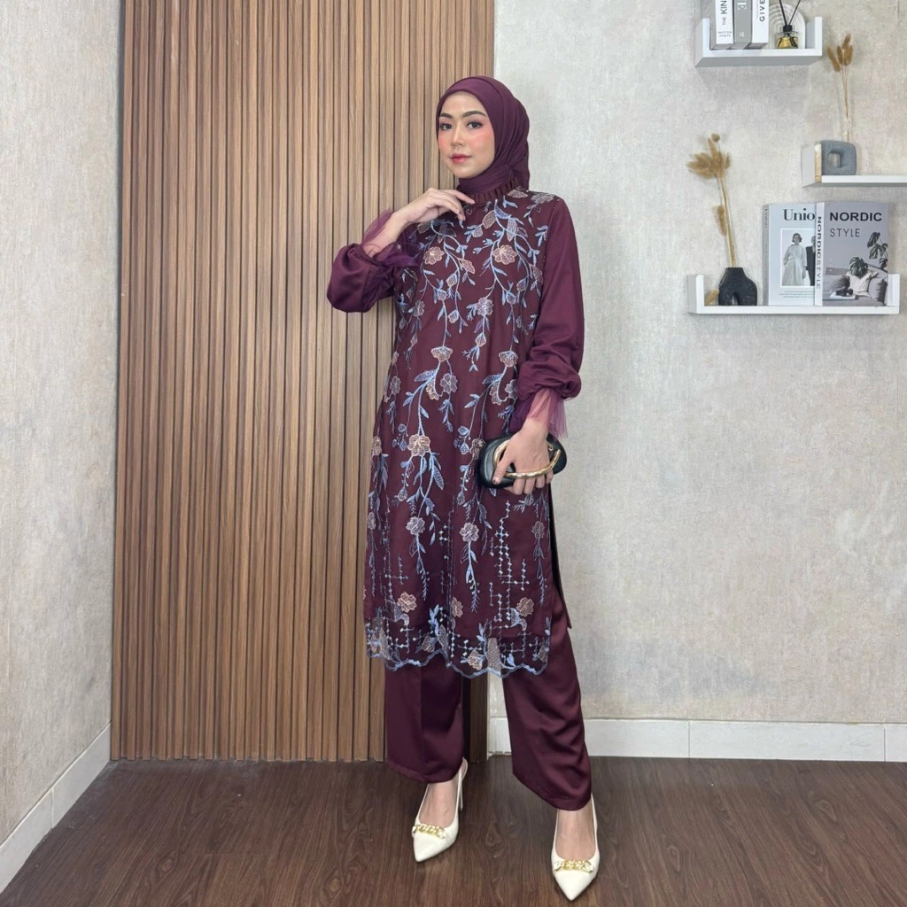 ERICA SET ATASAN + CELANA BAJU SETELAN WANITA KEKINIAN ONE SET KONDANGAN MEWAH