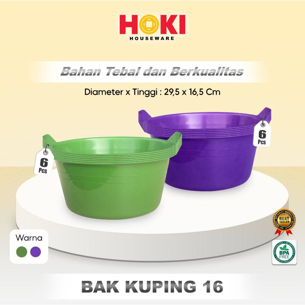 (6 PCS) BAK KUPING 16 / BASKOM HAJATAN / BASKOM SERBAGUNA PLASTIK / BASKOM JUMBO / BAK AIR ANTI PECA