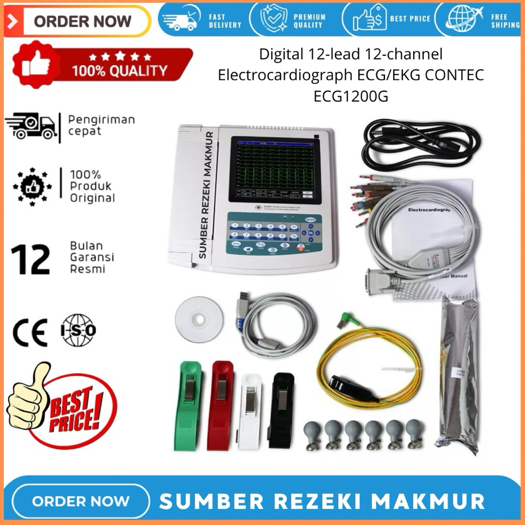 Digital 12-lead 12-channel Electrocardiograph ECG/EKG CONTEC ECG1200G