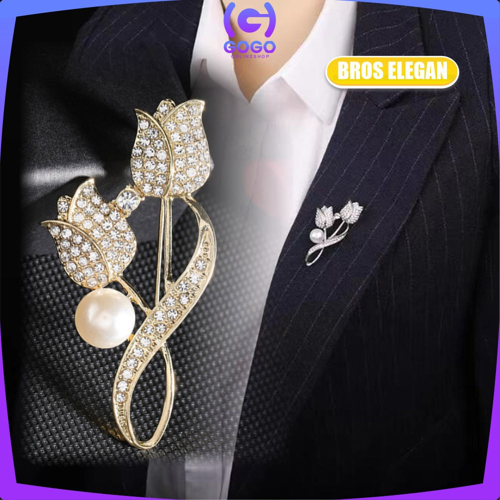 GOGO-C1325 Bros Cantik Elegan Motif Bunga Tulip Bros Jilbab Aksesoris Wanita Pria / Pin Baju Bros Ja