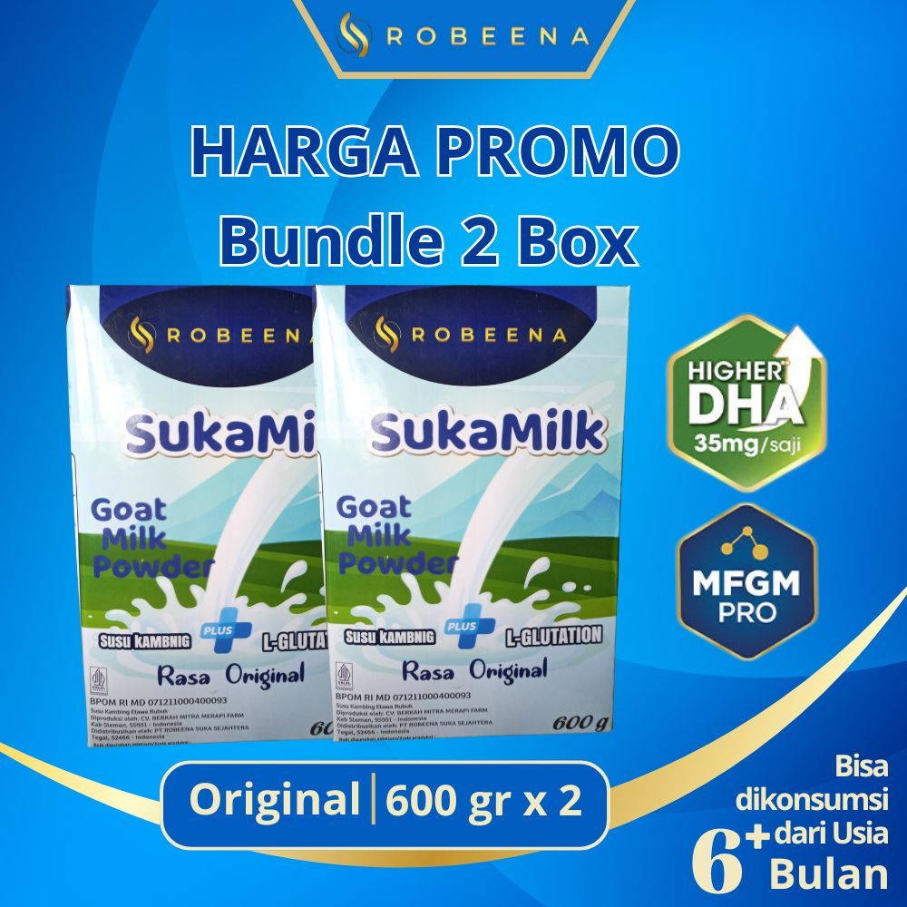 

ROBEENA SUKAMILK 600GR PAKET 2BOX SUSU MENINGKATKAN DAYA INGAT OTAK DAN PENAMBAH NAFSU MAKAN ANAK