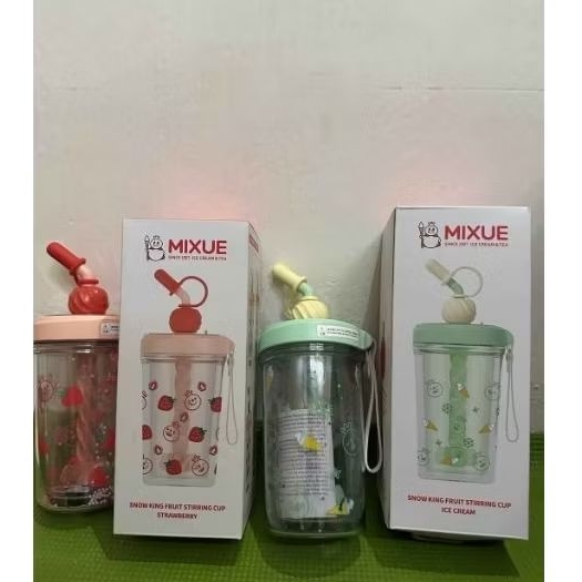 2PCS BOTOL MINUM MIXUE WARNA PINK DAN HIJAU