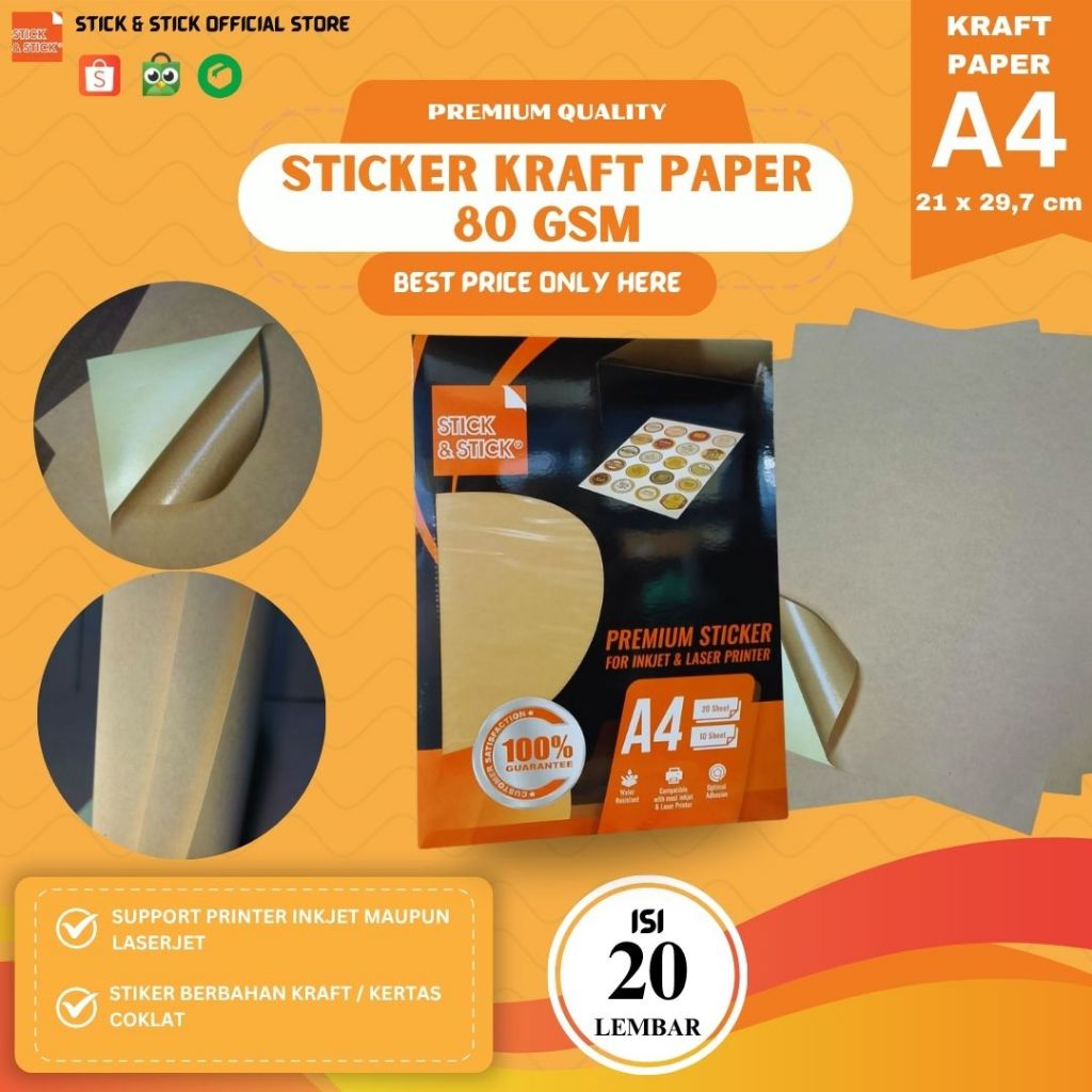

Sticker Kraft Paper 80 Gsm A4 Isi 20 Lbr / Label Promosi, Sticker Vintage, Bisa Printer Inkjet