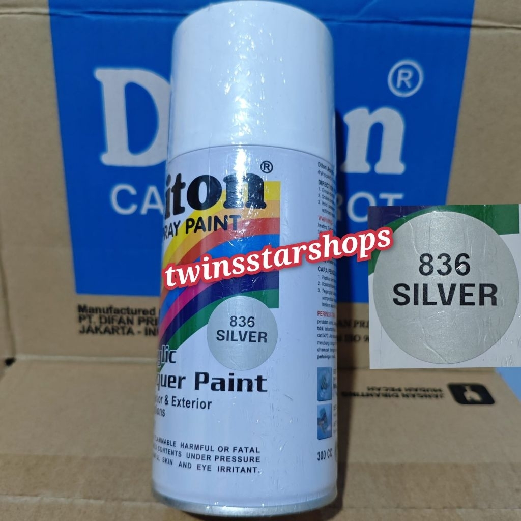 Pilok Pilox Pylox Cat Diton Silver 836 Silper Glossy Mengkilap Spray Paint 300cc