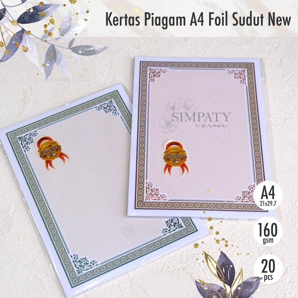 

BARU ISI 20 Kertas Blanko Piagam A4 Simpaty foil sudut