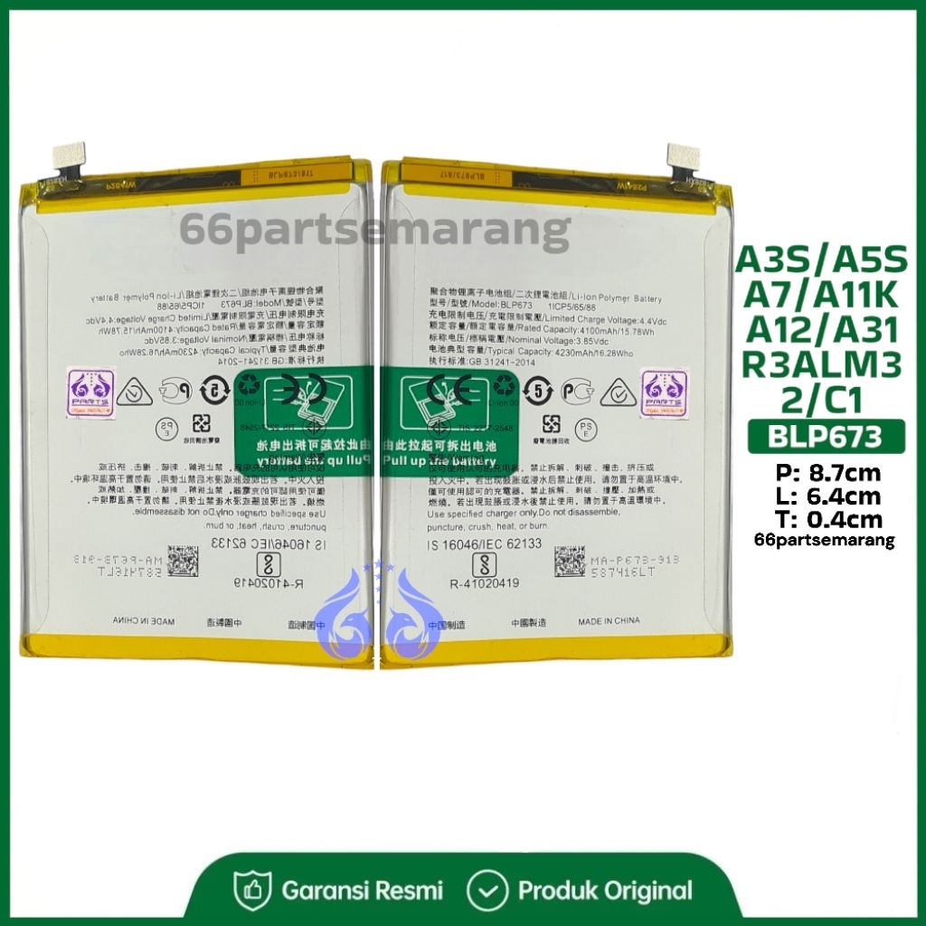 Baterai Batre Batu Battery Oppo A3S / A5S / A7 / A12 /A11K / A31/ 2 / C1 BLP673 Copotan Cabutan Beka