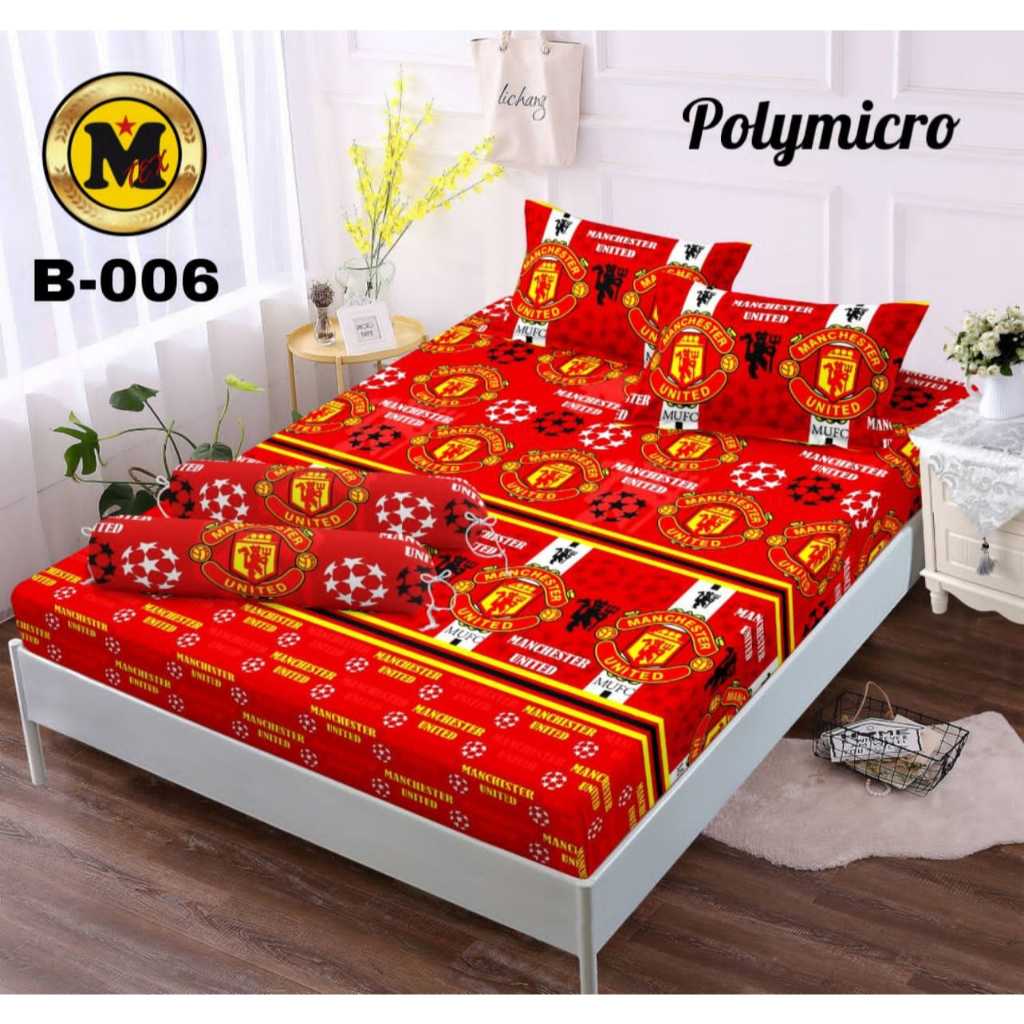 Sprei Kasur Motif Bola Full Set Lengkap Dengan Sarban dan Sargul. Seprei MU Homemade.
