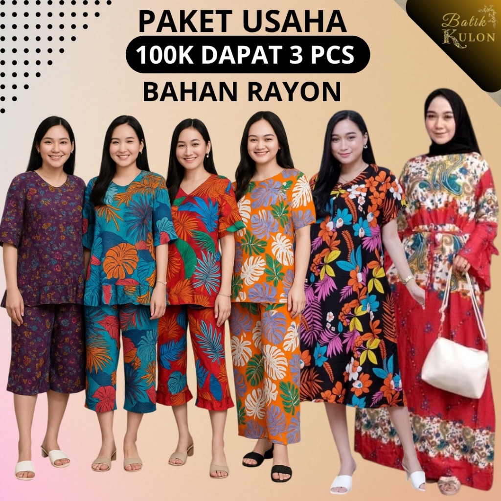 Paket Usaha Baju Tidur Wanita 3PCS Gamis, Daster, Piyama, Setelan Rayon Murah |Bahan Rayon Adem Busu