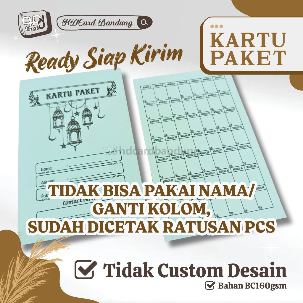 

Kartu Paket Ready Stok ✓️ Tidak Costum Desain - Ready Siap Kirim Kartu Arisan Tabungan Lebaran