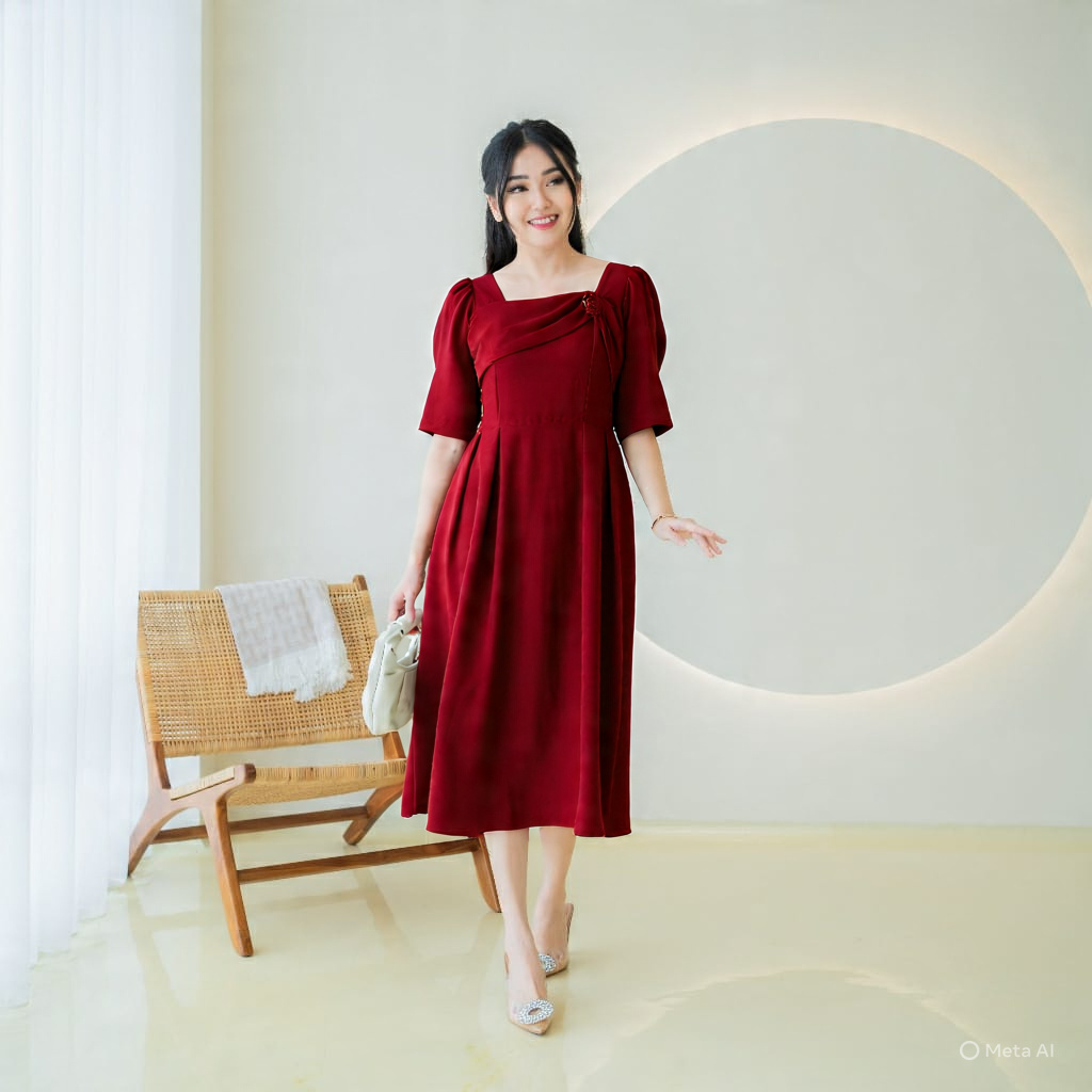 Mididres Cewe Drish Kekinian Dress Selutut 2026 Baju Busui Dwres Premium Outfit Natal 2027 Dres Nata