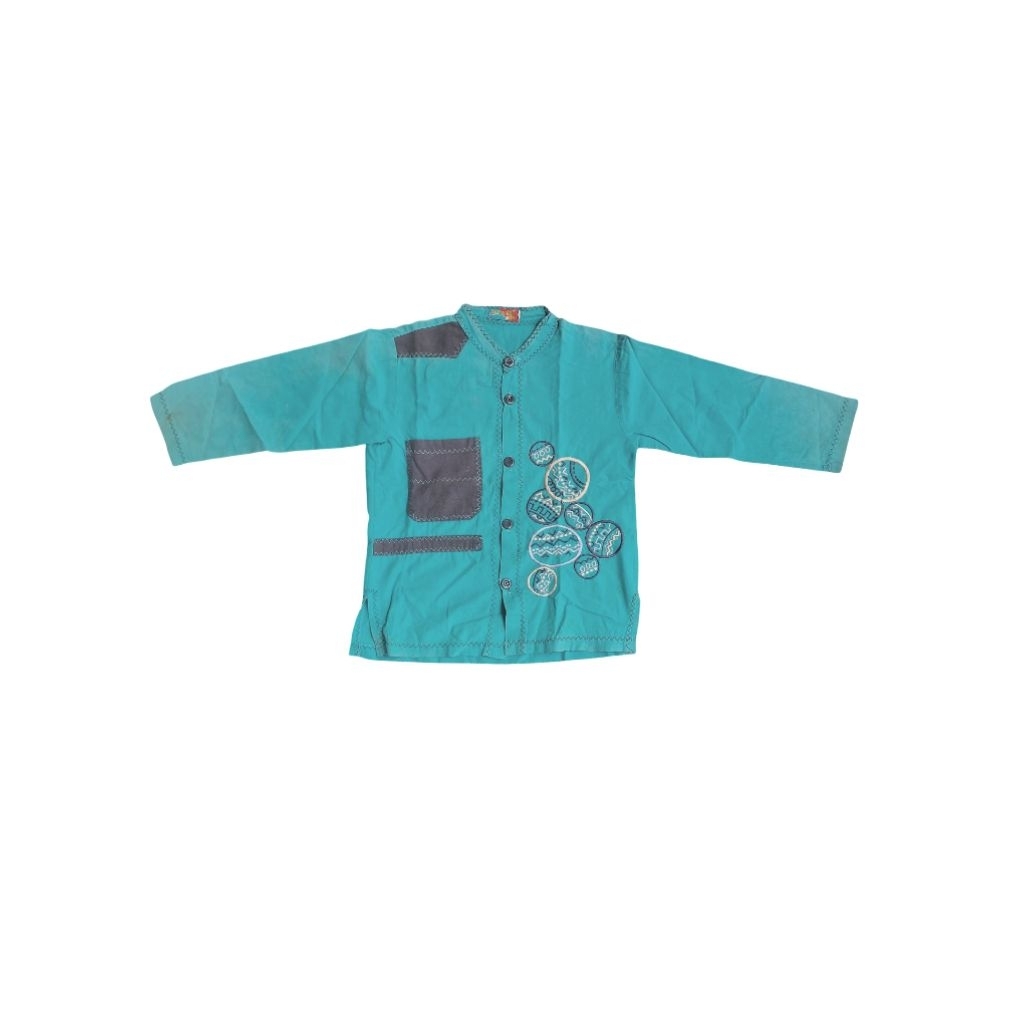 baju koko lengan panjang anak | biru tosca/telor asin (preloved)