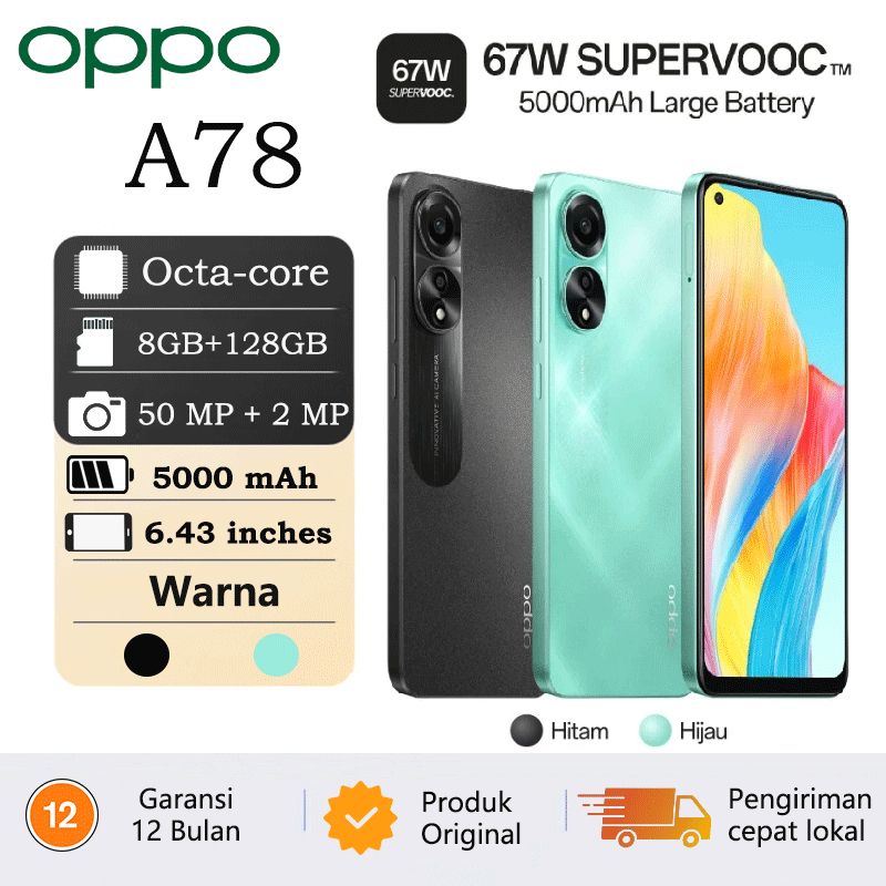 HP OPPO A78 RAM 8/128 Pengisiancepat 67w Smartphone