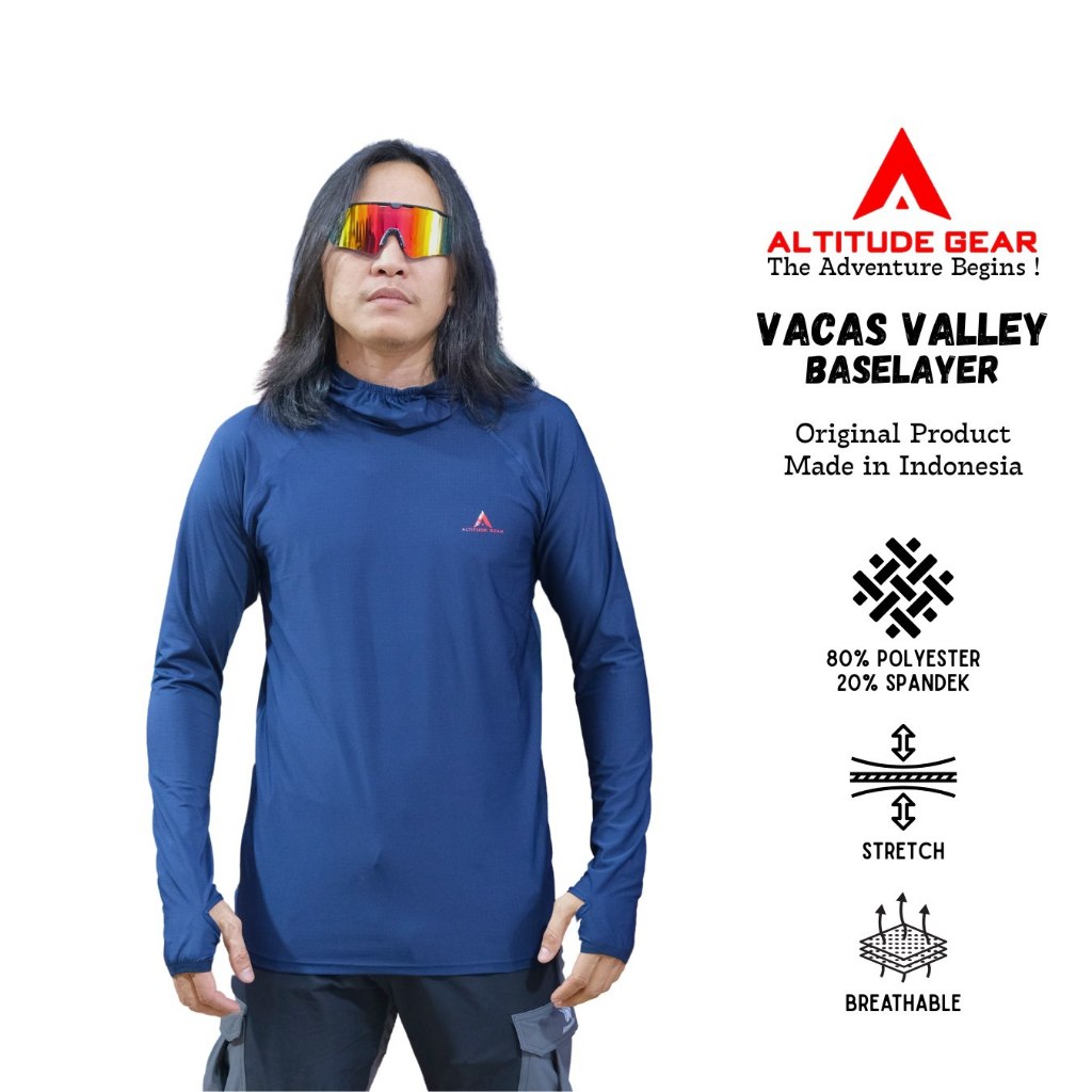 Altitude gear Vacas Valley - Baselayer Hoodie Baju Manset Olahraga Lengan Panjang Pria Wanita