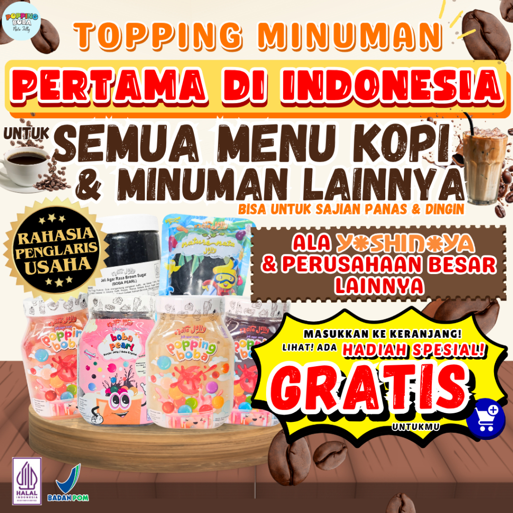 

ToppingMinumanKopiPertamadiIndonesiaSerasiDengan Bubuk Kopi Coffee Satu-Satu - Topping Minuman 500 Gram untuk Semua Menu Kopi - Cendol Kecebong Ala Yoshinoya Grass Jelly Siap Saji Ala Chatime Boba Tapioca Pearl Siap Saji Popping Boba Meletus Dimulut