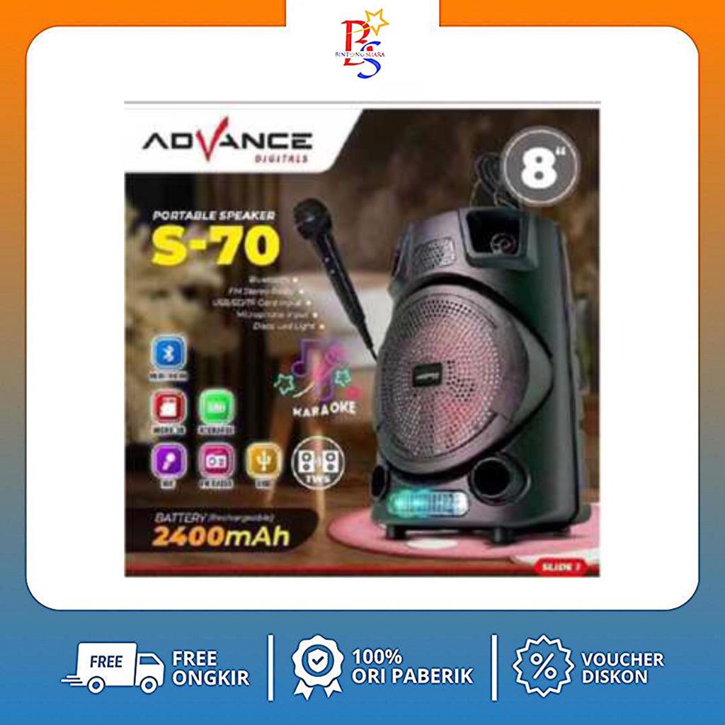 Advance Speaker Bluetooth Music & Karaoke S-70 8inch Free Mic / Speaker Bluetooth Karaoke Advance 8 