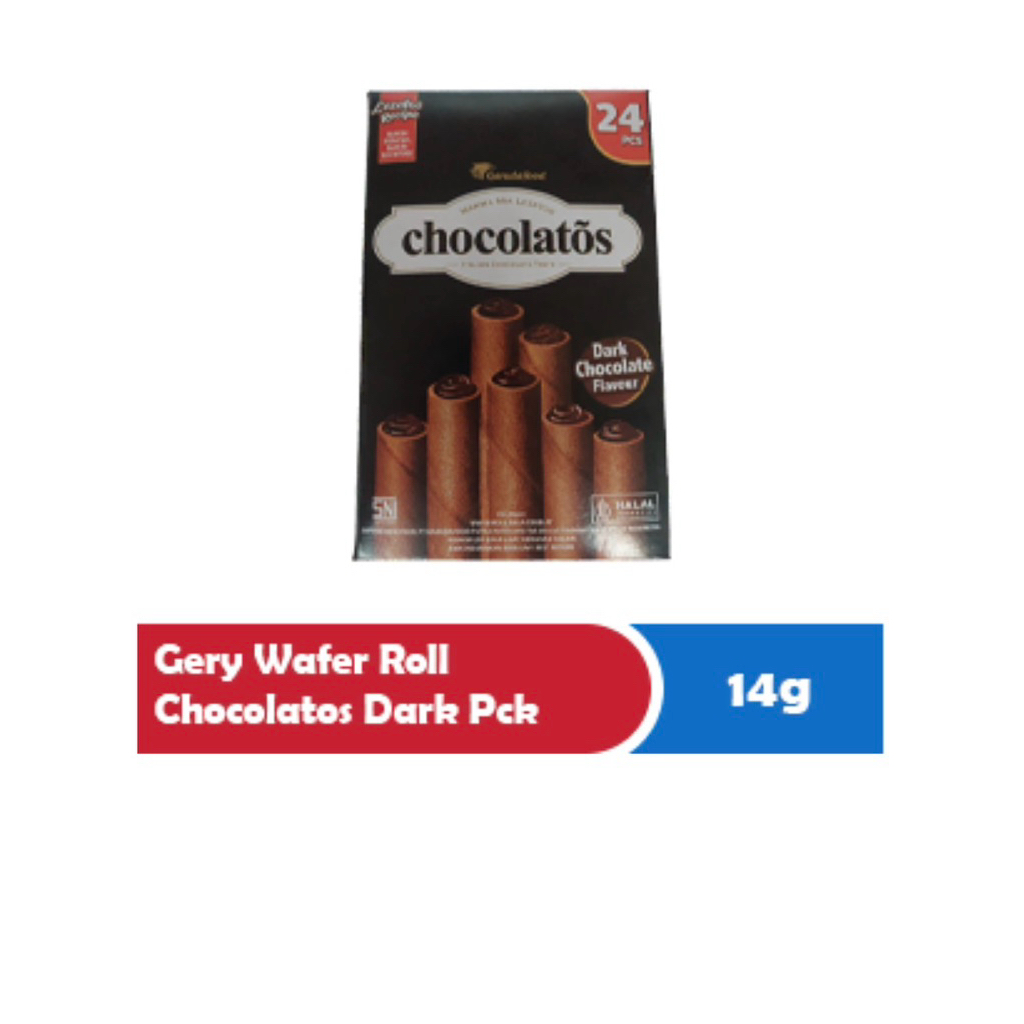 

1 Kotak Isi 24 Gery Wafer Rol Chocolatos Dark 14 gram