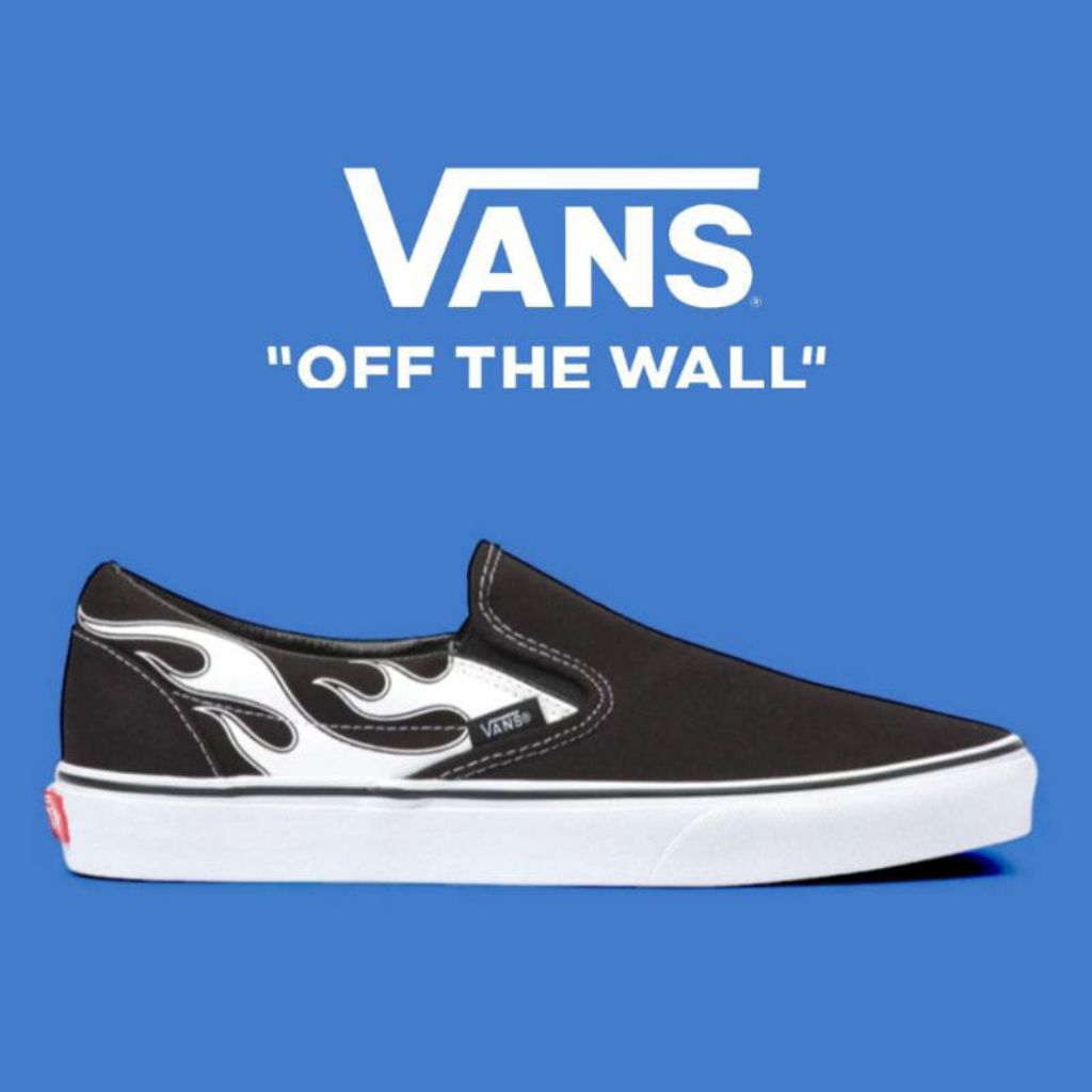 VANS SLIP ON FLAME WHITE BLACK WHITE ORIGINAL 100%